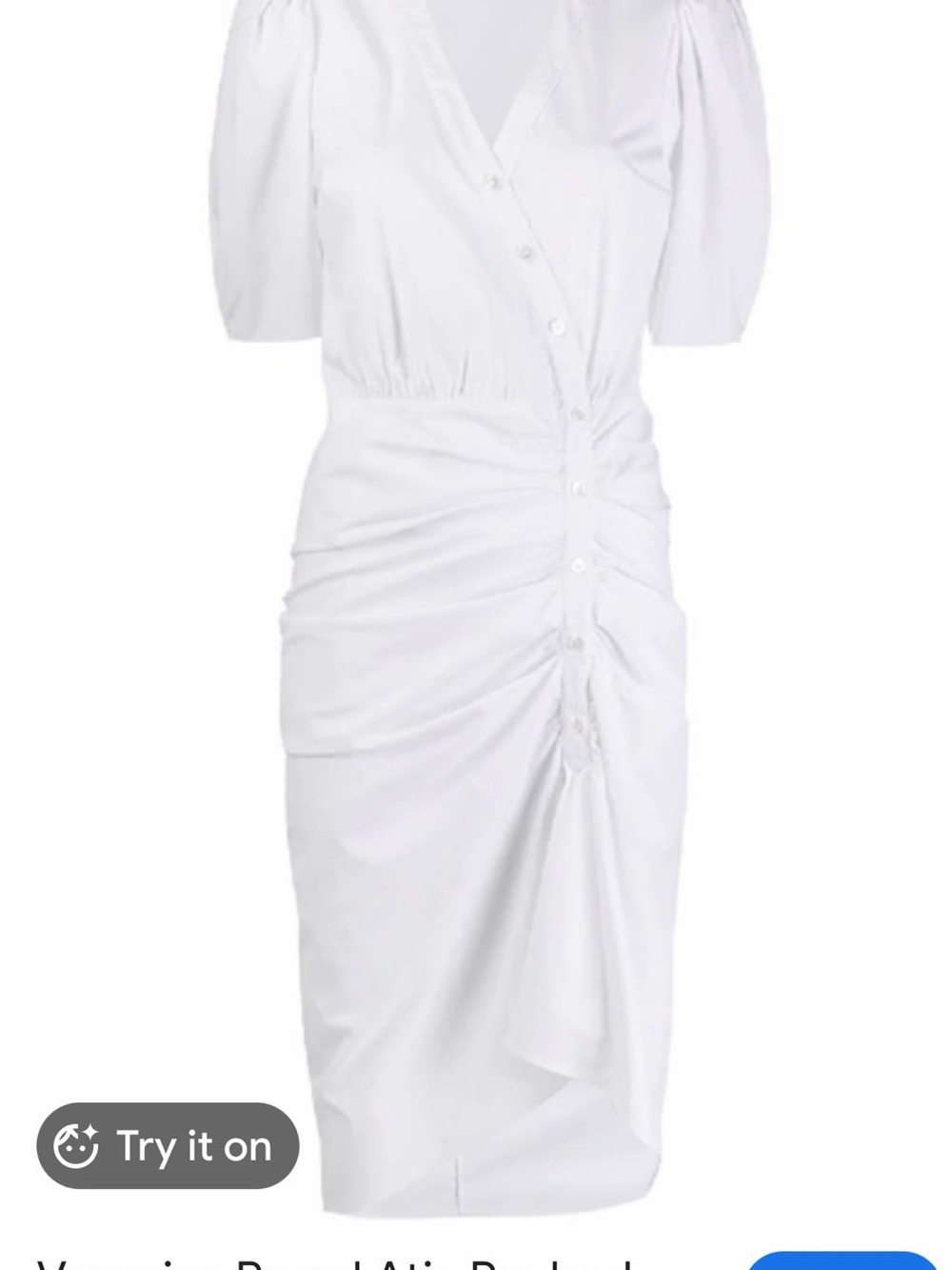 Veronica Beard White Ruched Button-Front Midi Dress